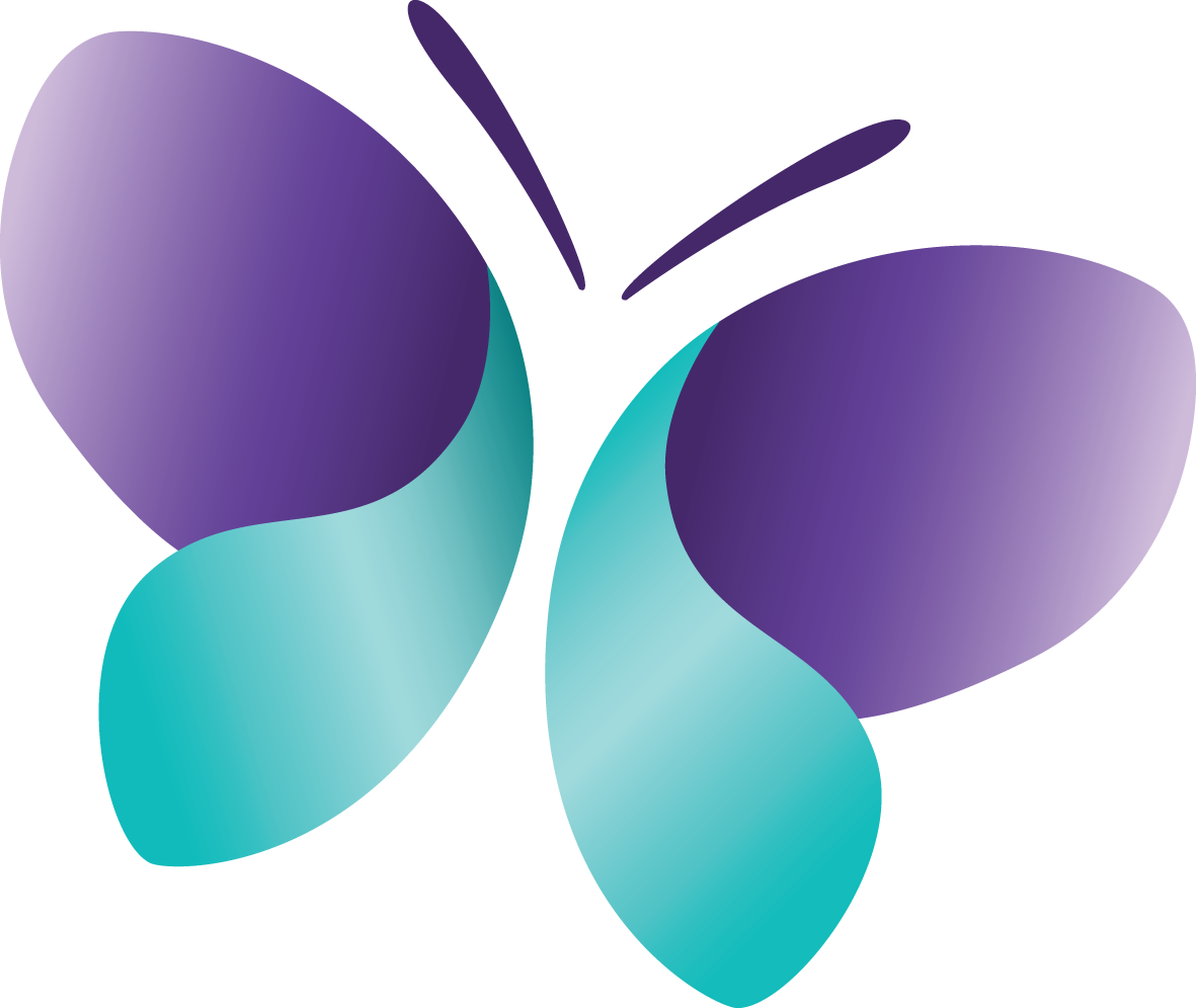 Submark Logo of Pilipala Care Ltd - a butterfly with purple top wings and green bottom wings
